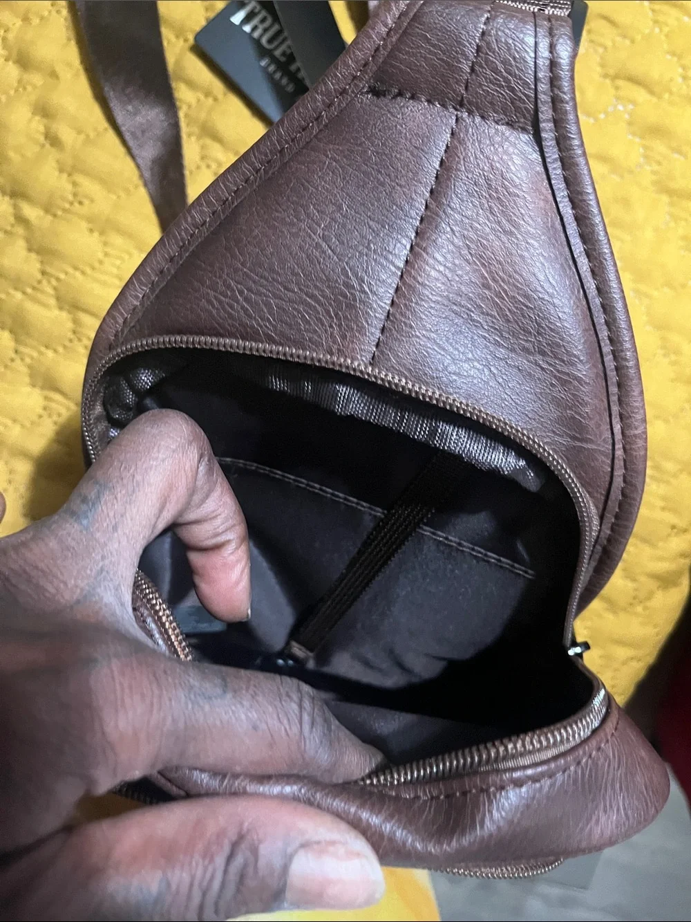 True Religion Brown Pattern Logo Crossbody Sling Bag